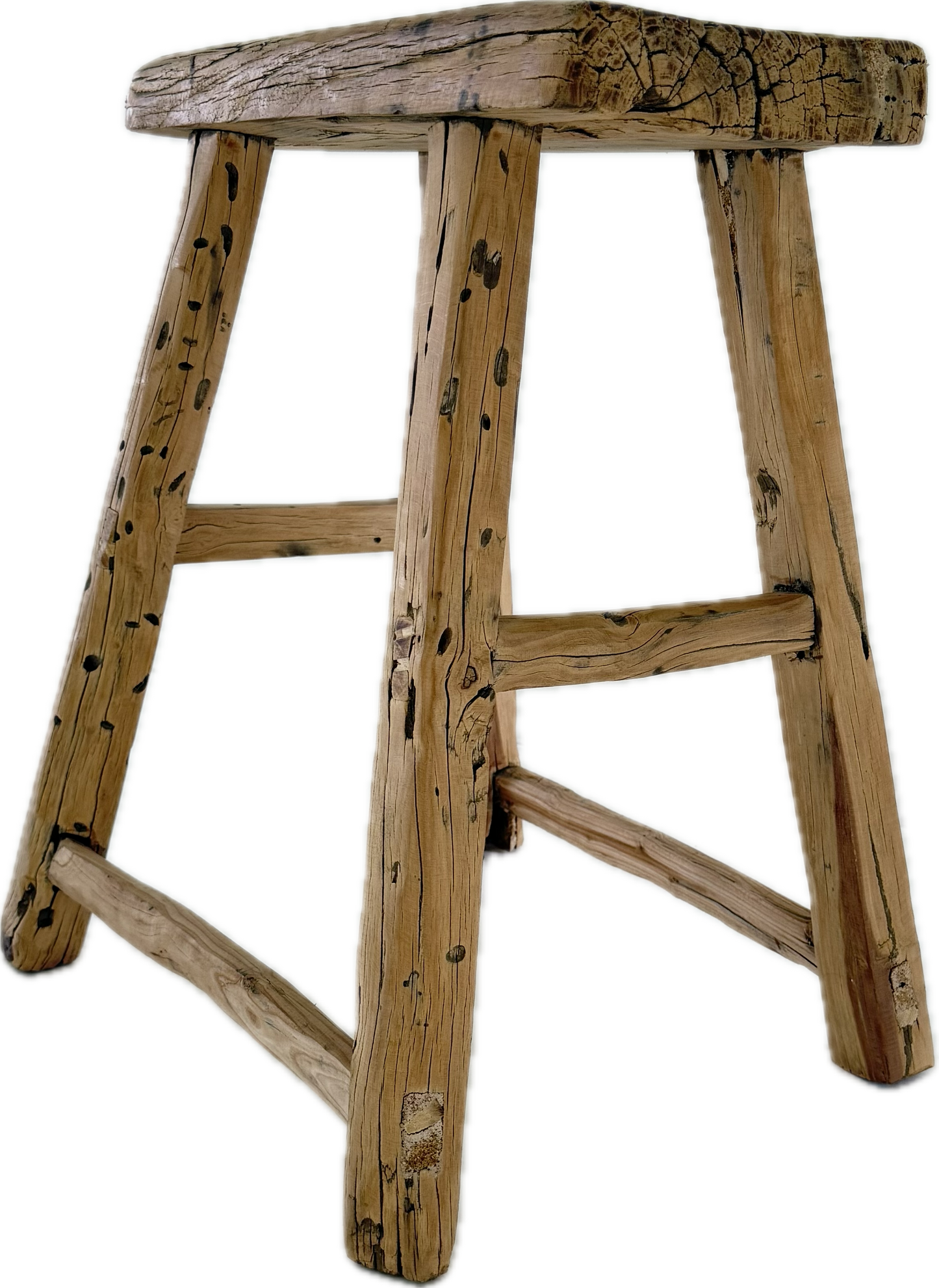Oude houten kruk zijkant