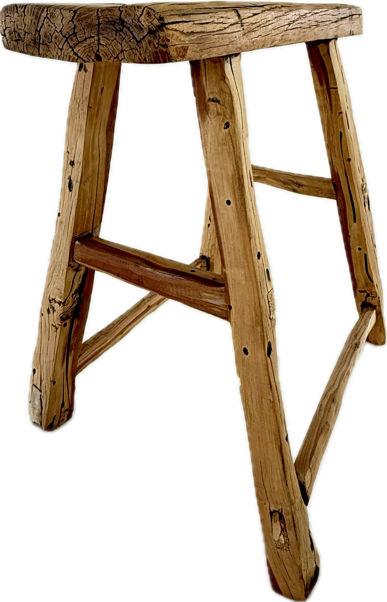 Oude houten kruk zijkant
