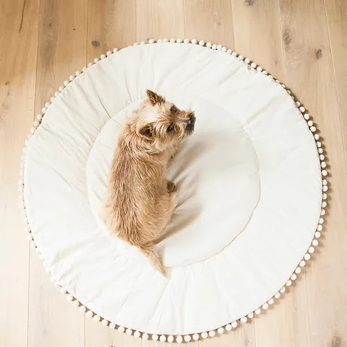 Boho gewatteerde ronde speelmat met Pom Pom rand