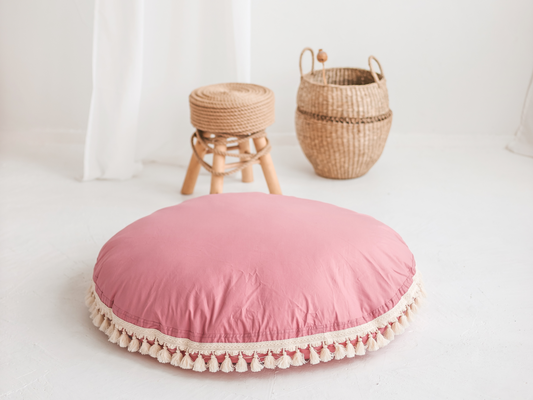 XL Boho vloerkussen Pink met kwastjes