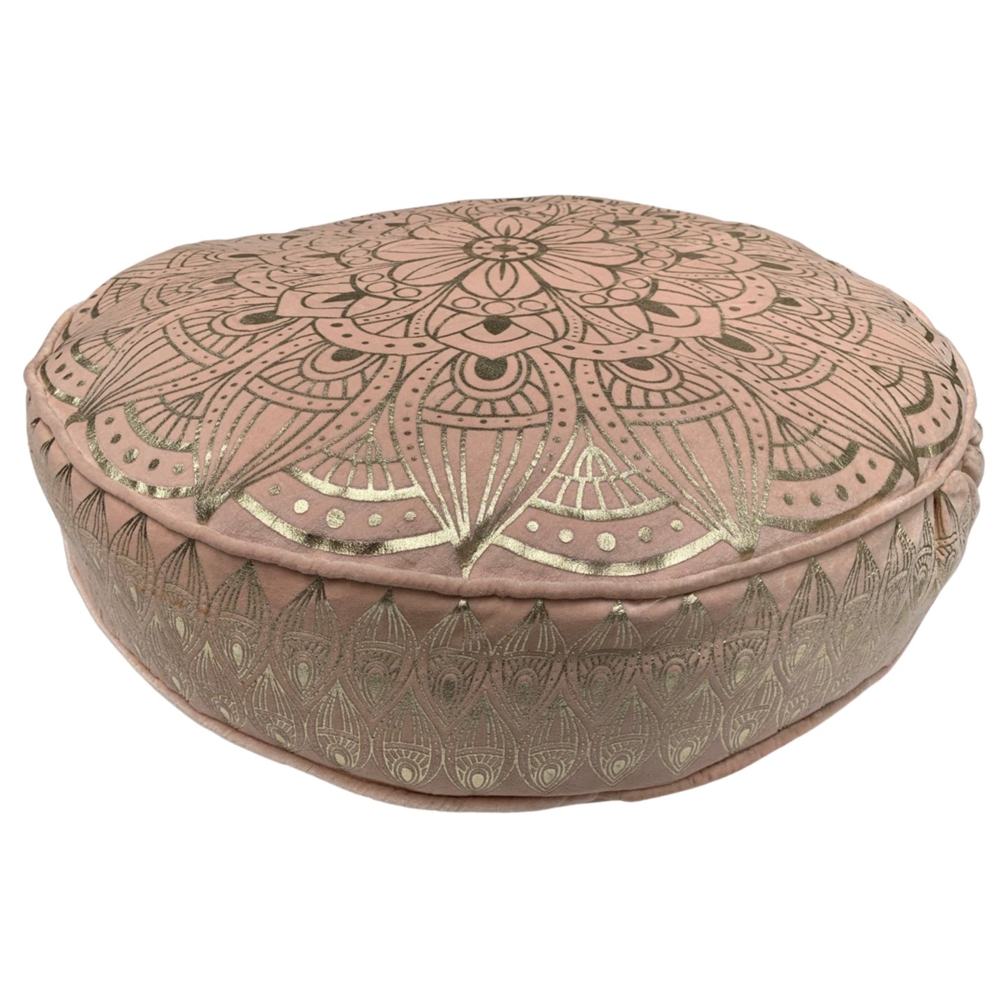 Vloerkussen fluweel Pastel roze met gouden Lotus print