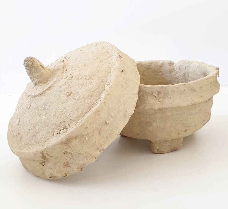 Papier-maché pot naturel met deksel
