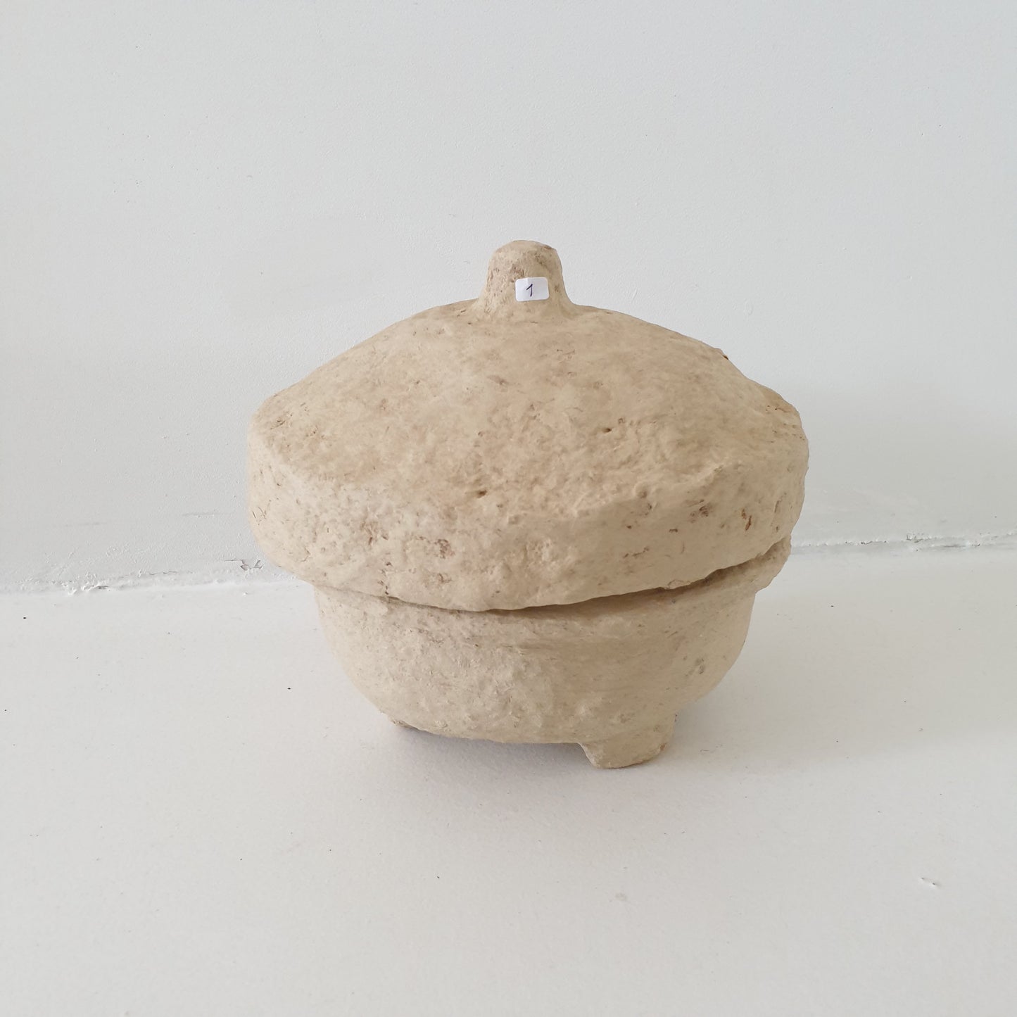 Papier-maché pot naturel met deksel