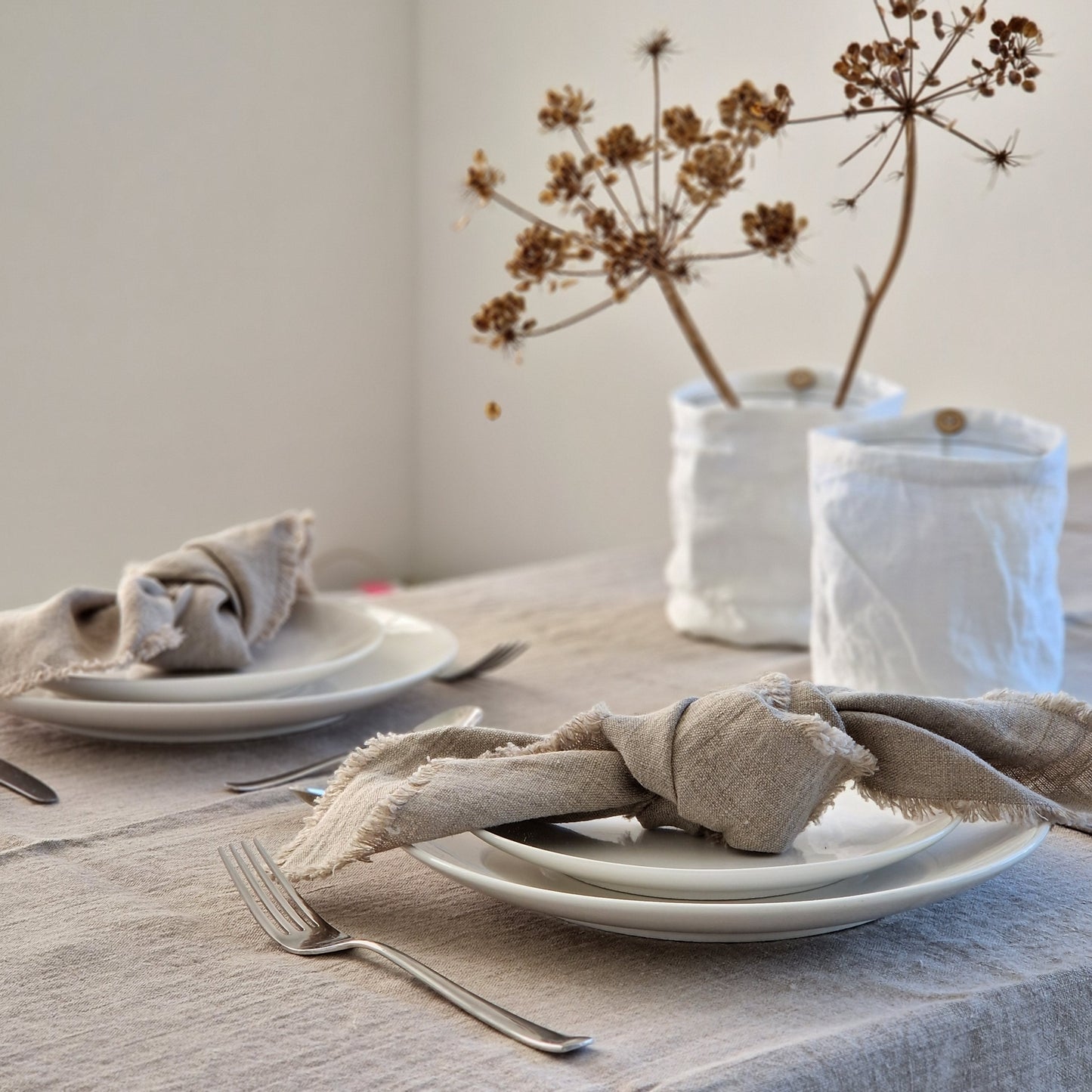 Linnen servetten Naturel met franjes set van 2