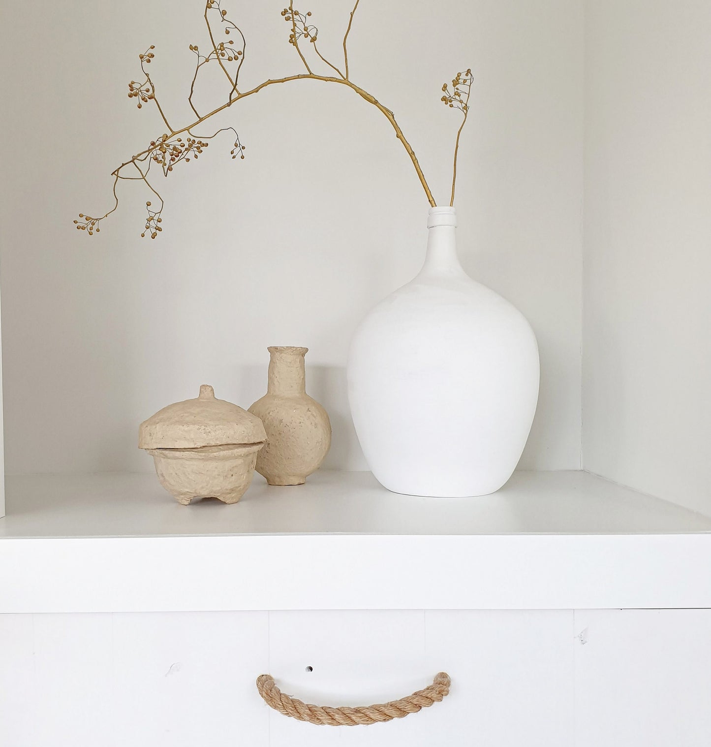 Papier-maché pot naturel met deksel