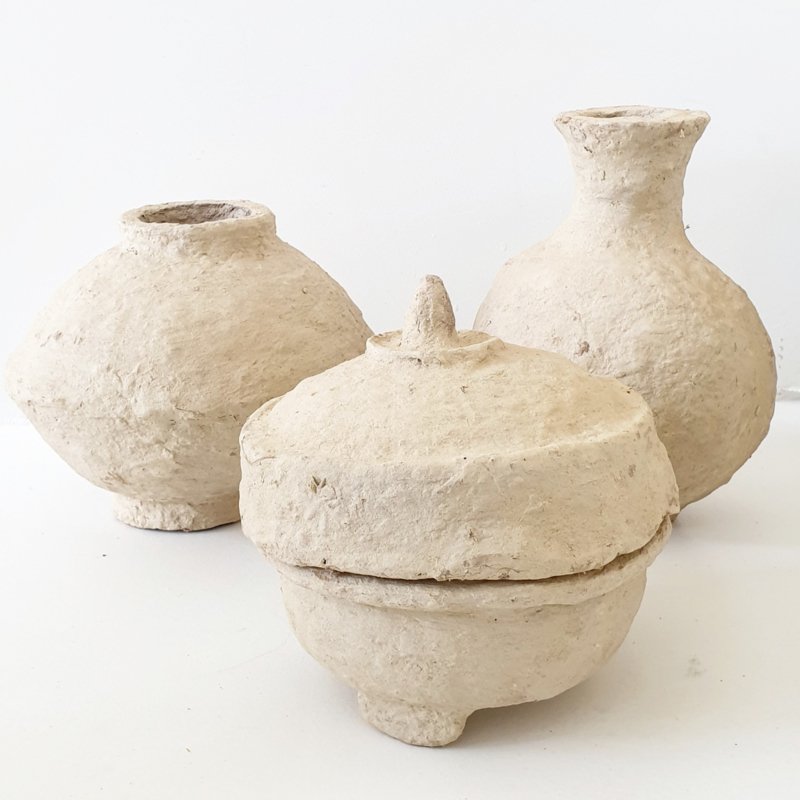 Papier-maché pot naturel met deksel