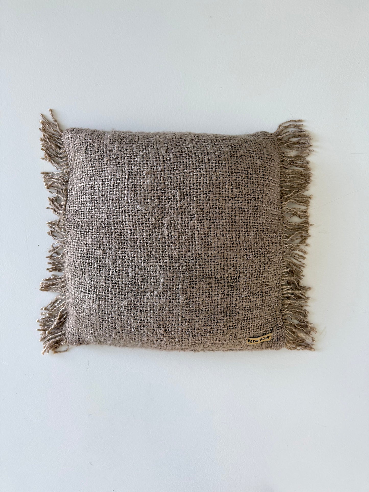 Katoenen kussenhoes met franjes naturel bruin