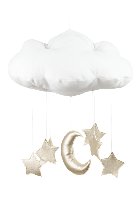Cotton & Sweets Cloud mobiel Wit met gouden sterren