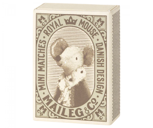 Maileg Sleepy Wakey baby mouse in matchbox Blue