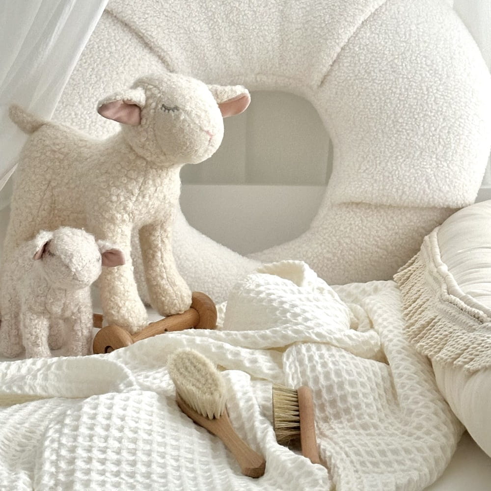 Cotton & Sweets bamboe wafel deken met kwastjes Crème