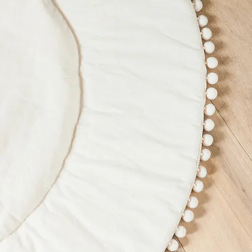 Boho gewatteerde ronde speelmat met Pom Pom rand