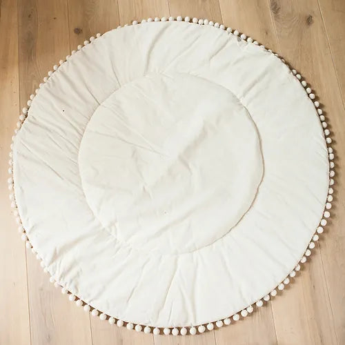 Boho gewatteerde ronde speelmat met Pom Pom rand