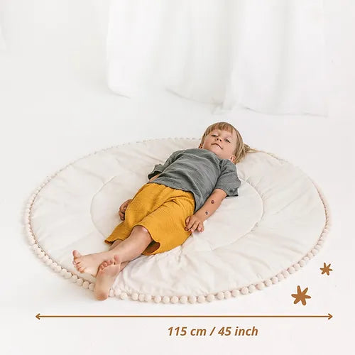 Boho gewatteerde ronde speelmat met Pom Pom rand