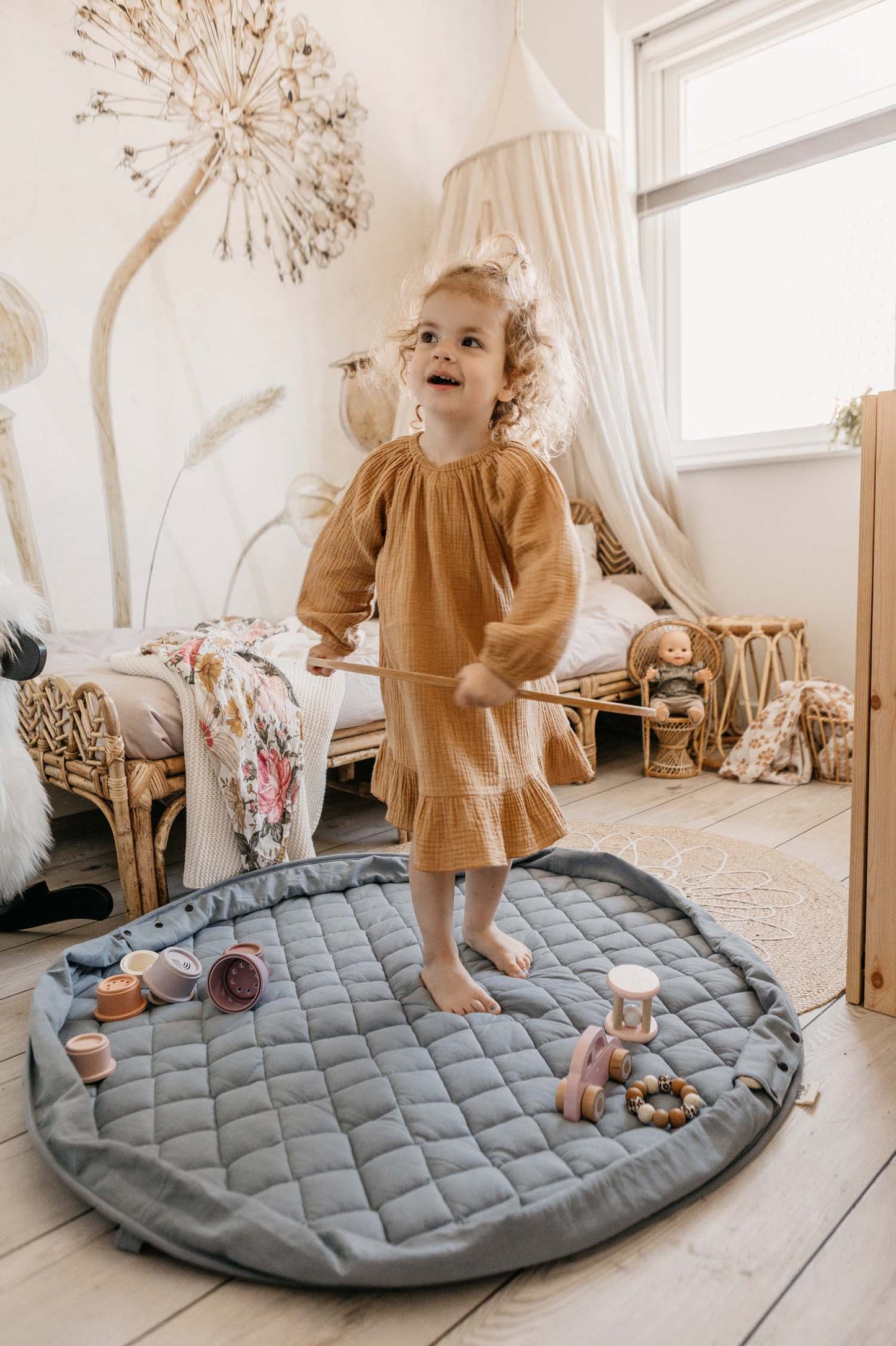 Dusty Blue Organic Babymat/Opbergzak/luiertas 3-in-1