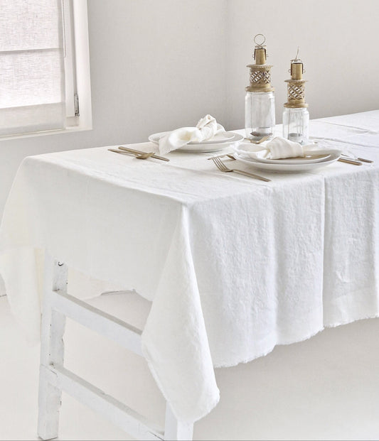Linnen tafellaken Off-White met franjes